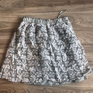 J Crew Silver Eyelet Lace Skirt Fully Lined